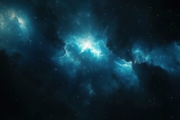 Wall Mural - Cosmic Nebula: A mesmerizing expanse of teal and blue hues, speckled with distant stars.