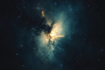 Wall Mural - Cosmic Nebula: A mesmerizing swirl of teal and gold.