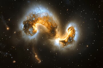 Wall Mural - Cosmic Dance: A mesmerizing view of two galaxies colliding in a breathtaking display of celestial energy.