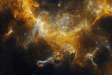 Wall Mural - Cosmic wonder: A mesmerizing nebula in shades of gold and dark space.