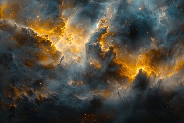 Wall Mural - Cosmic Clouds of Gold and Grey