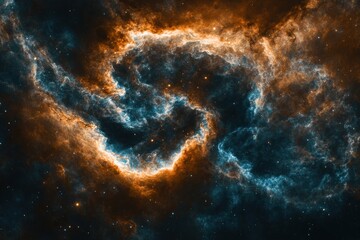 Wall Mural - Cosmic Nebula in Deep Space: A mesmerizing blend of teal and amber.
