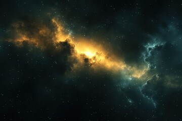 Wall Mural - Cosmic Nebula: A vibrant spectacle of gold and teal in the deep expanse of space.