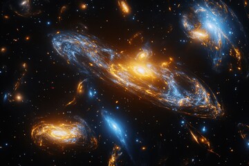 Wall Mural - Vibrant cosmic swirls of orange and blue nebulae paint a mesmerizing deep space scene.
