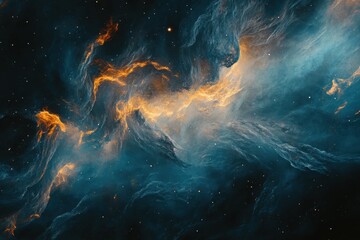 Wall Mural - Cosmic Nebula: A fiery dance of blues and oranges in the vast expanse of space.