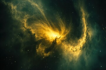 Wall Mural - Cosmic wonder: A mesmerizing nebula in shades of gold and emerald green.