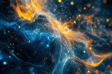 Wall Mural - Abstract cosmic swirls of blue and gold.