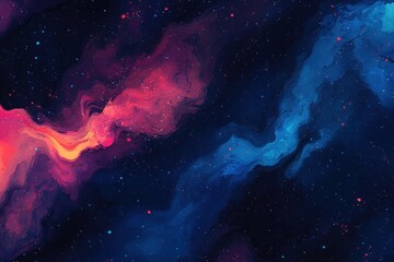 Wall Mural - Cosmic swirls of vibrant red and blue paint a mesmerizing nebula.
