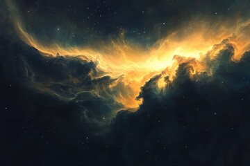 Wall Mural - Cosmic Nebula: Golden Hues in Deep Space