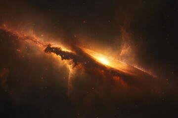 Wall Mural - Fiery cosmic nebula, swirling orange and gold hues in deep space.