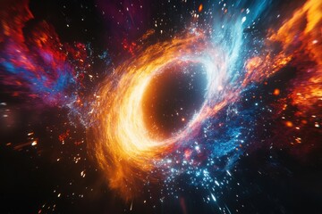 Wall Mural - Fiery cosmic swirl, nebula explosion. Vivid colors and intense energy.