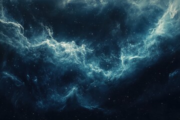 Wall Mural - Cosmic Nebula: A mesmerizing swirl of teal and white gas clouds against a dark, star-studded background.