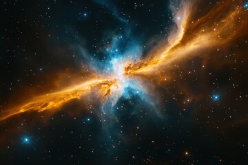 Wall Mural - Cosmic Dance: A vibrant nebula shines in shades of gold and blue.