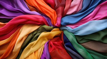 Aufkleber - Colorful Silk Fabrics Arranged in a Circular Pattern Showcasing Various Vibrant Textures and Hues