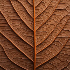 Wall Mural - Close-up of a dried brown leaf's intricate vein pattern.