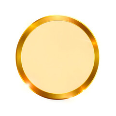 Elegant gold circle round empty frame, blank center on a white isolated background