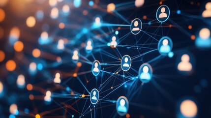 Poster - futuristic network connecting user icons with glowing lines, symbolizing global communication and so