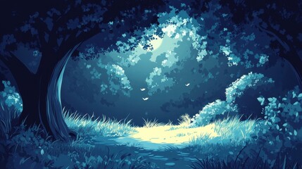 Wall Mural - Serene Moonlight Illuminates Tranquil Forest Scene