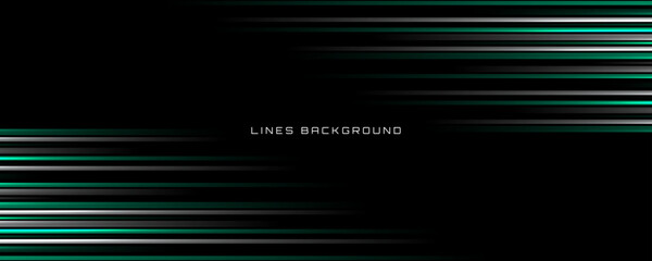 Poster - White green lines techno abstract background on dark space with motion effect decoration. High speed with stripes style. Modern graphic design element concept for web, flyer, card, or brochure cover