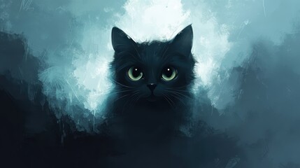 Wall Mural - A Dark Kitten Gazes Pensively Into The Light