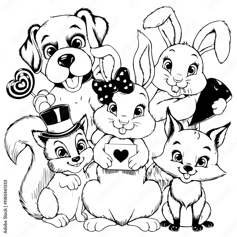 animals valentines day coloring pages for kids and adults bold and easy ...