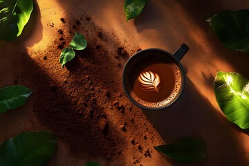 Wall Mural - Latte Art: Coffee Drink, Sunlit Leaves