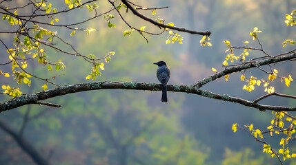 Wall Mural - Serene Bird on Branch: A Springtime Wildlife Scene