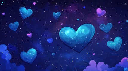 Poster - Cosmic Hearts: A Dreamy Night Sky Illustration
