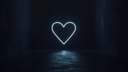 Wall Mural - glowing neon heart symbol in dark abstract space