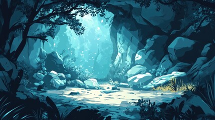 Wall Mural - Serene Blue Grotto Enchanting Forest Path