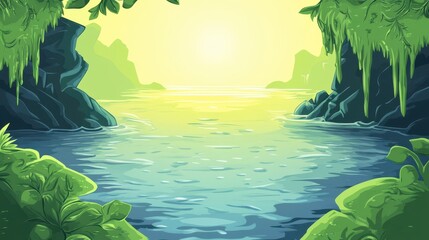 Wall Mural - Serene Tropical Cove Peaceful Waters Green Lush Vegetation