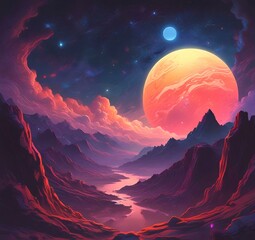 Illustration of outer planet with starry galaxy.