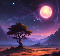 illustration of outer planet with starry galaxy.