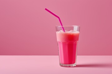 Wall Mural - there is a glass of pink liquid with a straw and a straw in it