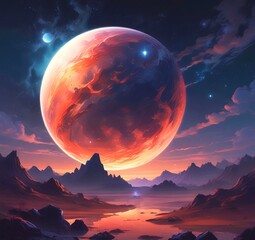 Illustration of outer planet with starry galaxy.