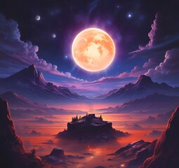 Illustration of outer planet with starry galaxy.