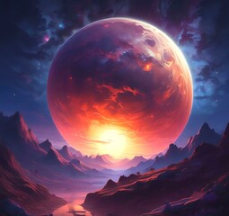 Illustration of outer planet with starry galaxy.