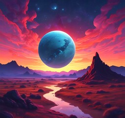 Illustration of outer planet with starry galaxy.