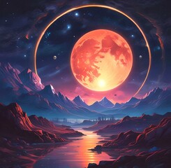Illustration of outer planet with starry galaxy.