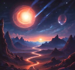 Illustration of outer planet with starry galaxy.