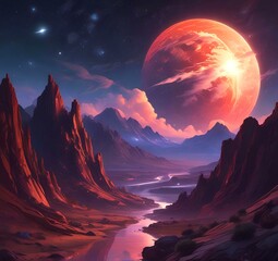 Illustration of outer planet with starry galaxy.