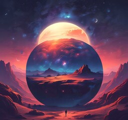 Illustration of outer planet with starry galaxy.
