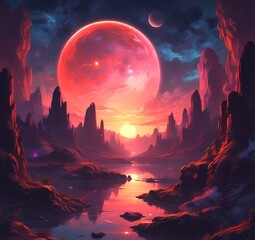 Illustration of outer planet with starry galaxy.