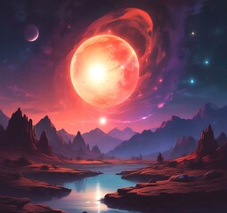 Illustration of outer planet with starry galaxy.