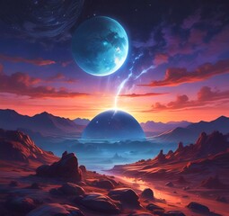 Illustration of outer planet with starry galaxy.