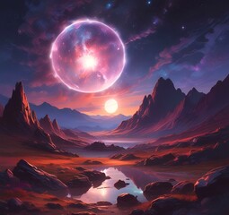 Illustration of outer planet with starry galaxy.