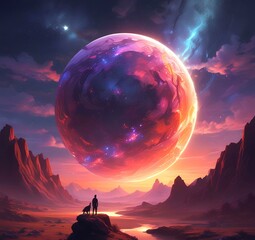 Illustration of outer planet with starry galaxy.