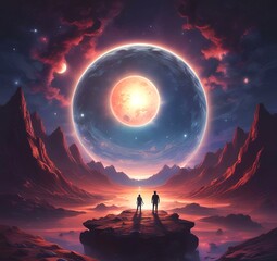 Illustration of outer planet with starry galaxy.