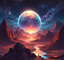 Illustration of outer planet with starry galaxy.