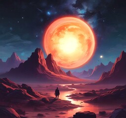 Illustration of outer planet with starry galaxy.